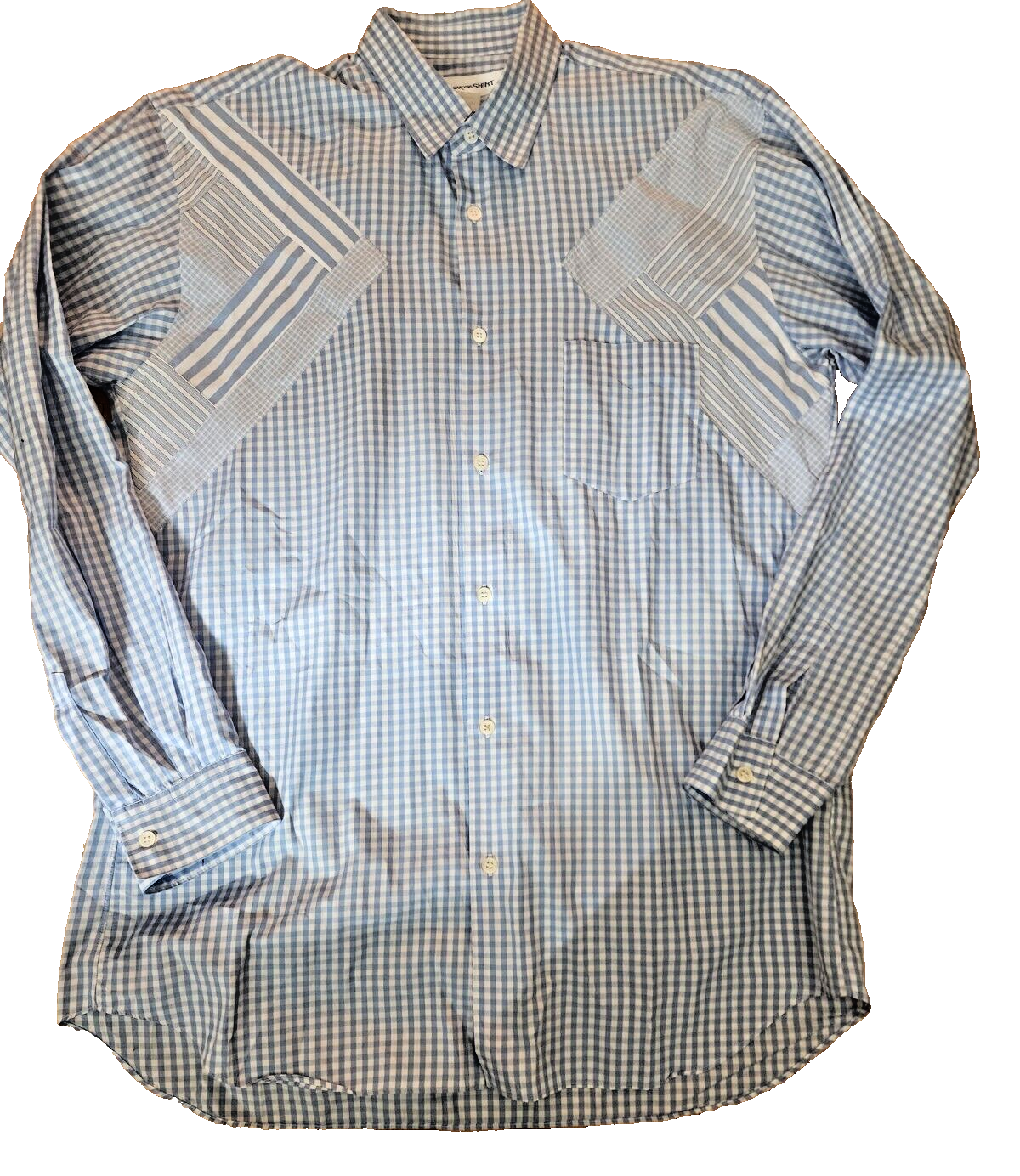 COMME DES GARCONS SHIRT PIECED STRIPE CHECK FRONT SZ X CH 46 COMME DES GARCONS SHIRT PIECED STRIPE CHECK FRONT SZ X CH 46