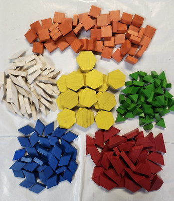 Lot of 270 Thick Geometric Wooden Pattern Blocks Math Manipulative Shapes  LN