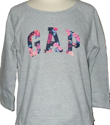 NEW GAP LOGO  GREY SMALL CREW NECK SWEATSHIRT 3/4 SLEEVES GRAY