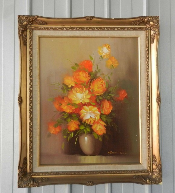 ROBERT COX OIL PAINTING ROSES STILL LIFE ON BOARD FLOWERS