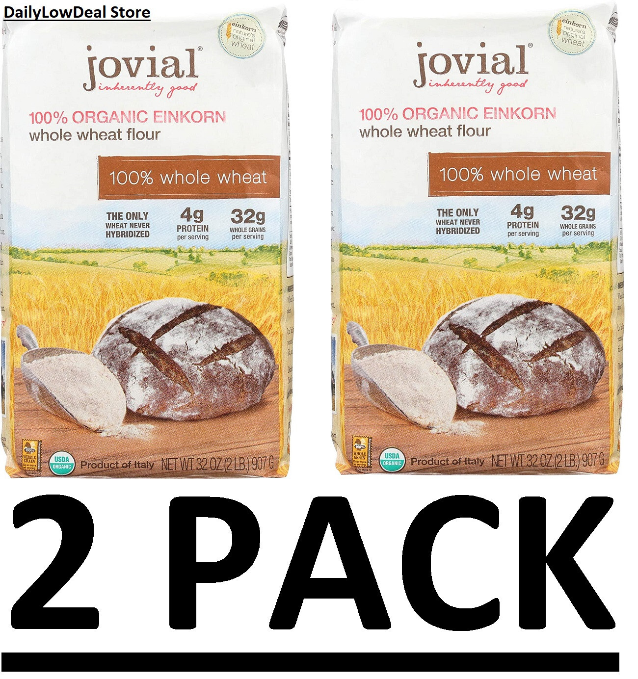 2 PACK - Jovial 100% Organic Einkorn Whole Wheat Flour 2 LB (Total 4 lb) FRESH