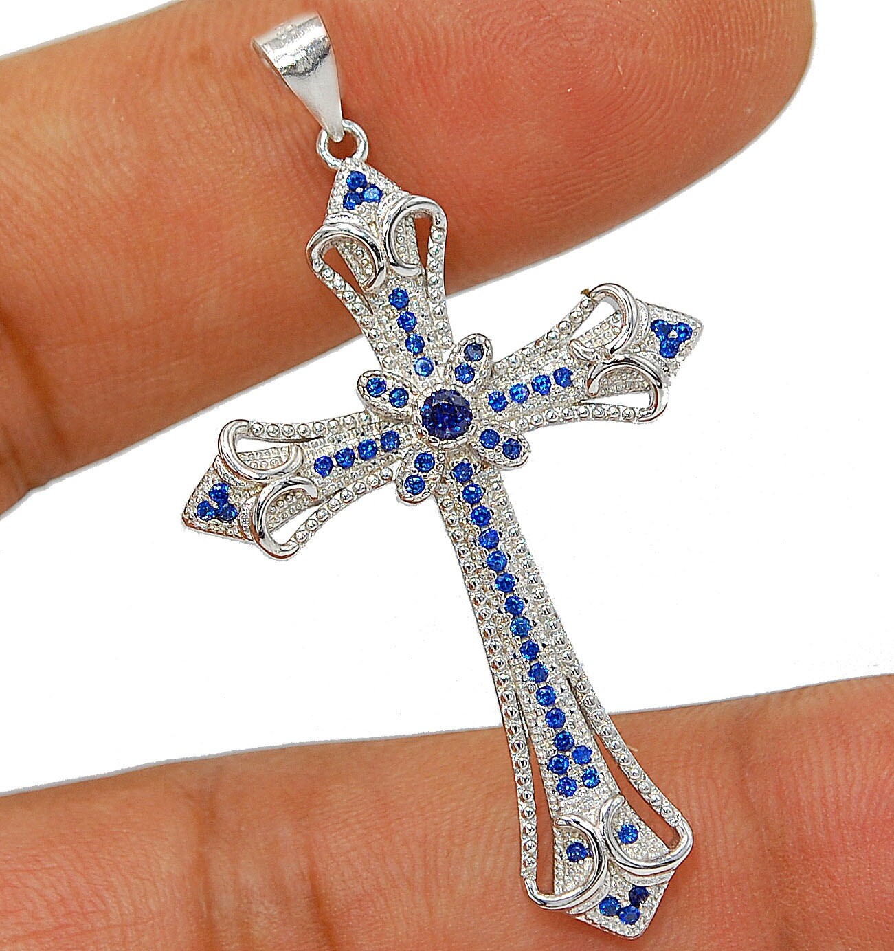 Cross 2CT Treated Blue Sapphire 925 Solid Sterling Silver