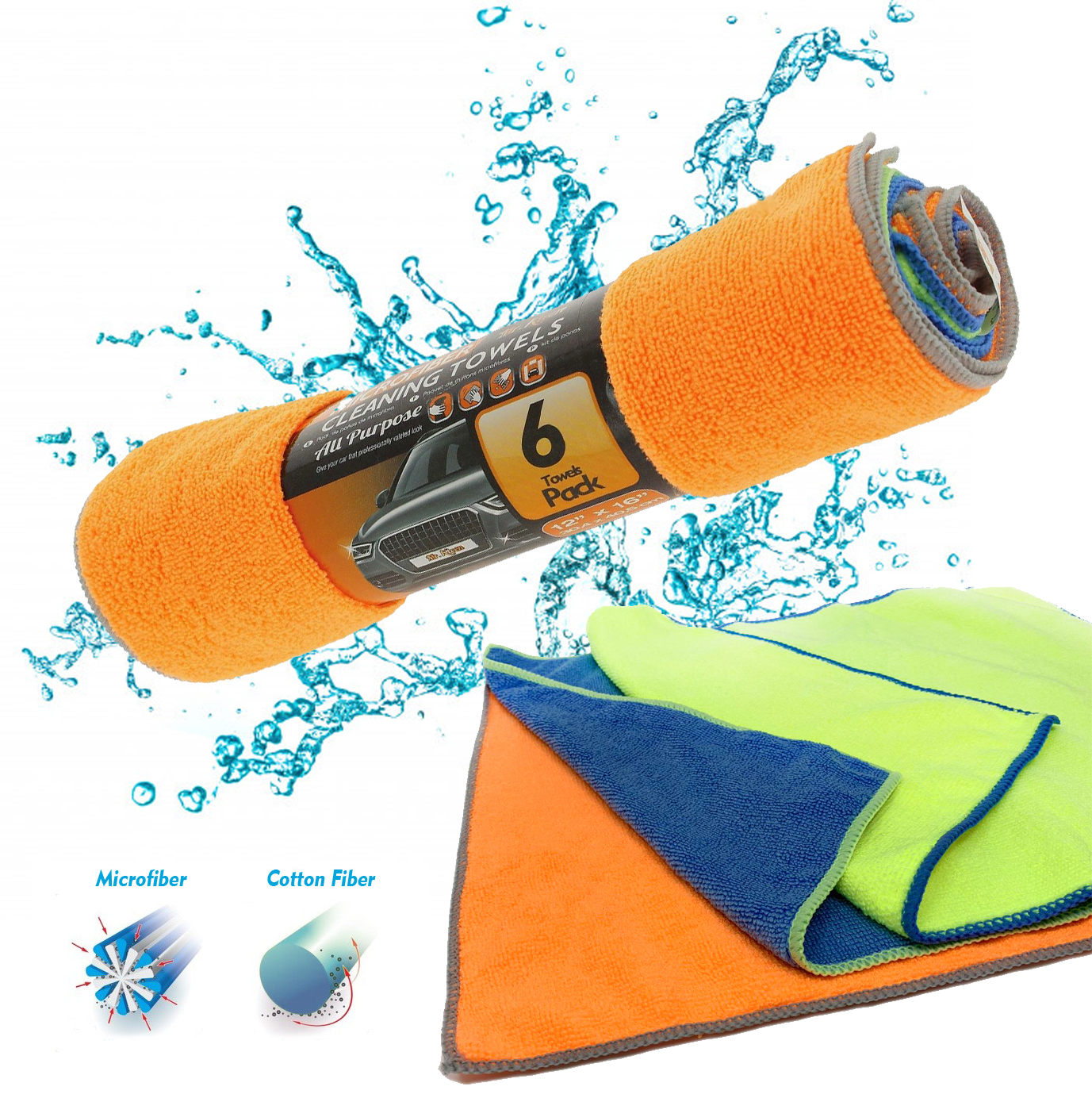 Pack Of 6 Microfiber Cleaning Cloth Rag Car Polishing Detailing Towels