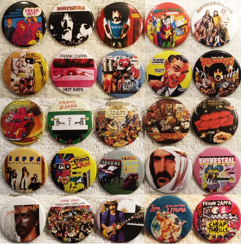Frank Zappa PIN BUTTON LOT - 25 Album Discography Mothers Of Invention Rare
