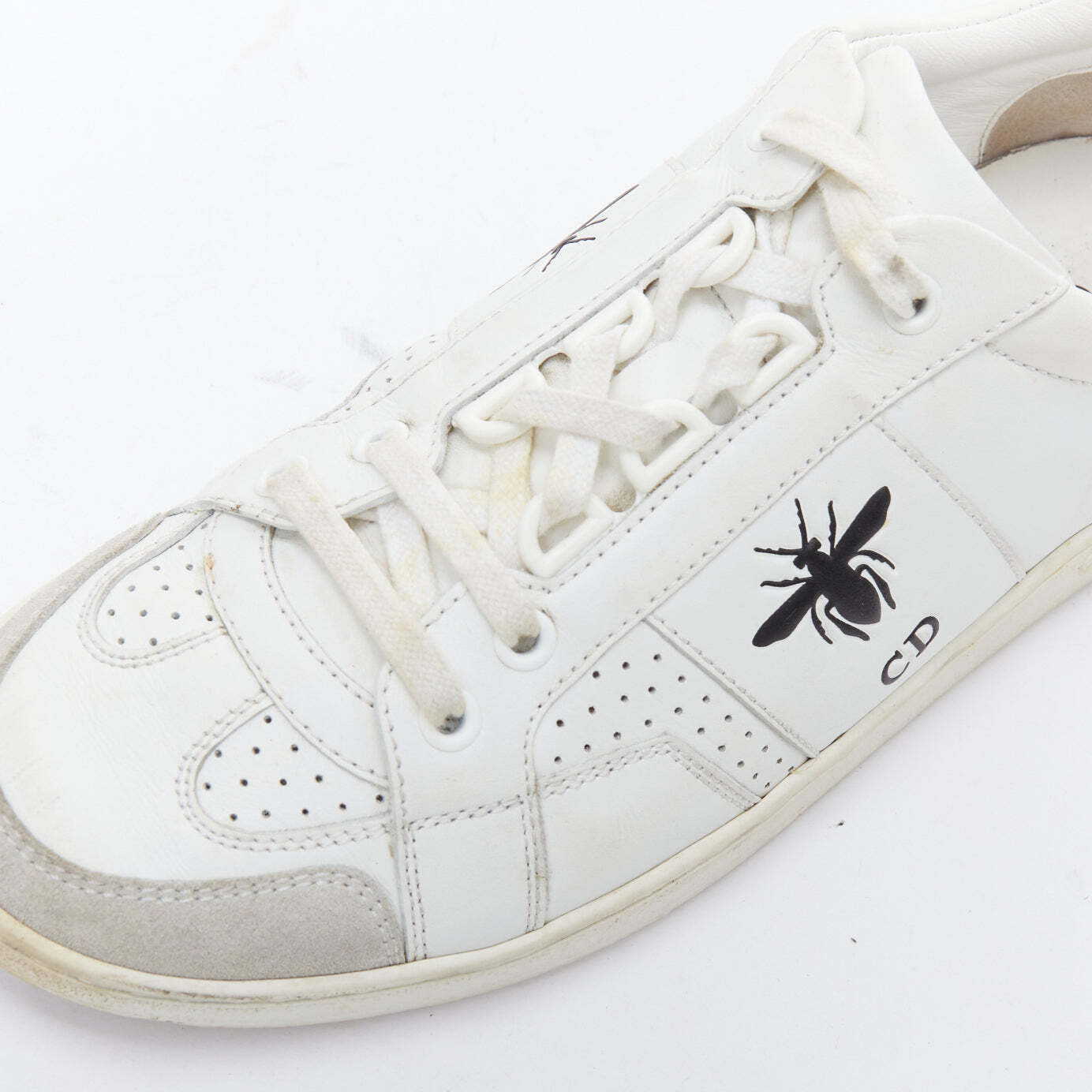 DIOR D Bee white leather CD logo grey suede trim sneakers DIOR D Bee white leather CD logo grey suede trim sneakers