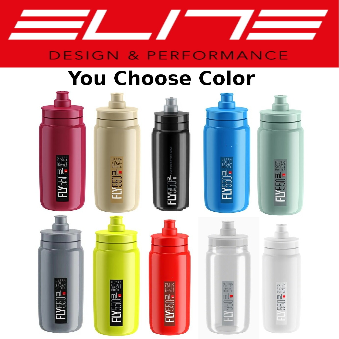 ORANGE//BLACK Elite FLY Lightweight Cycling Water Bottle BPA Free 550 ml