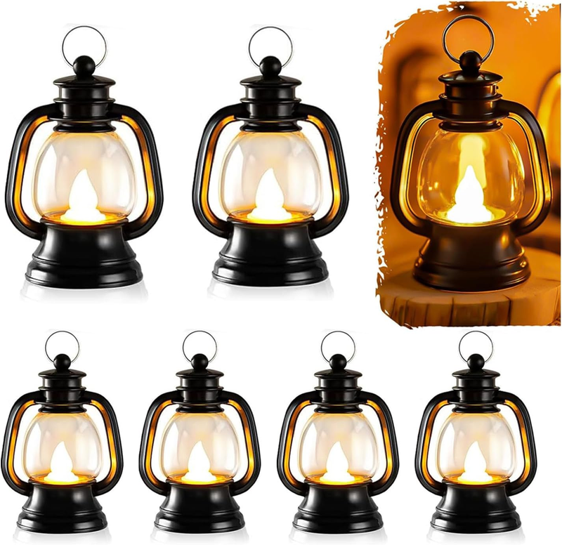 6 Stück Schwarz Mini Laterne Led,Kleine Laterne Halloween Deko,Tischdeko Weihnac