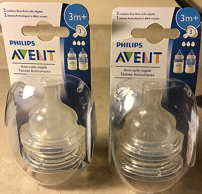 Philips Avent Medium Flow Anti-Colic Baby Bottle Nipple 3M+-2 Packs of 2 Nipples