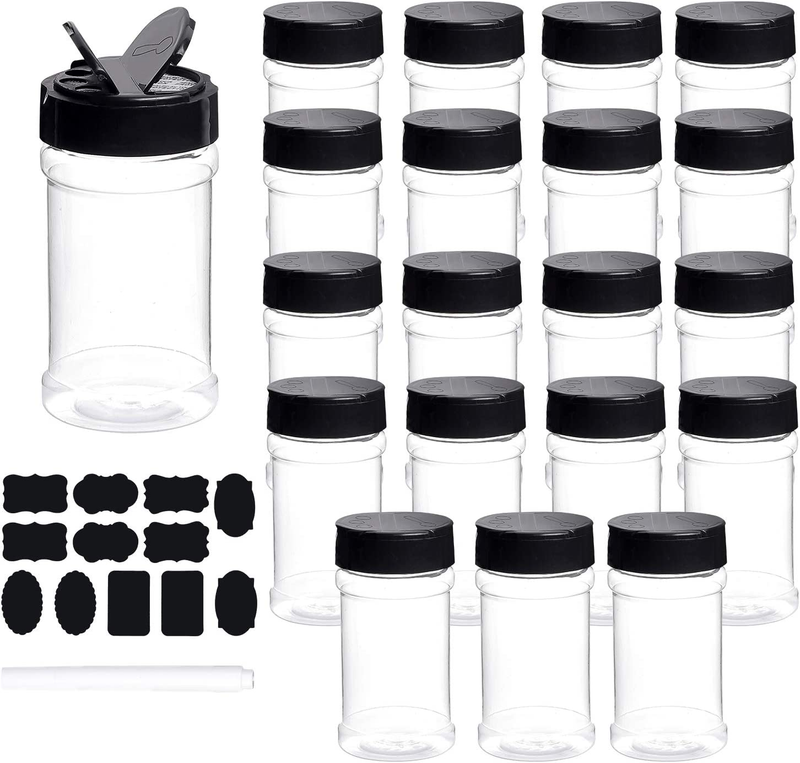 Spice Bottles,  20Pcs 7Oz Clear Plastic Container Jars with Lids Labels for Kitc