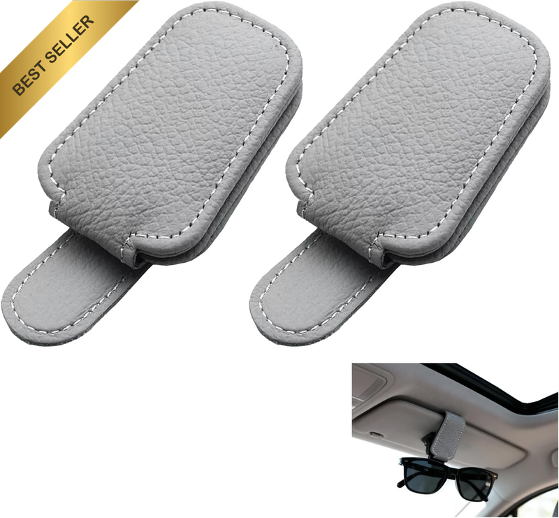 2-Pack Sunglass Holder for Car Sun Visor, Genuine Leather Car Sunglass Holder, M
