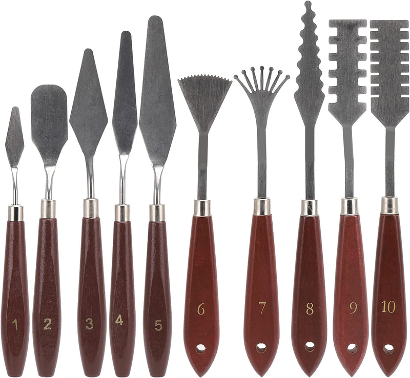10 Pieces Palette Knife Set for Acrylic, Wooden Handle Painting Stainless Steel