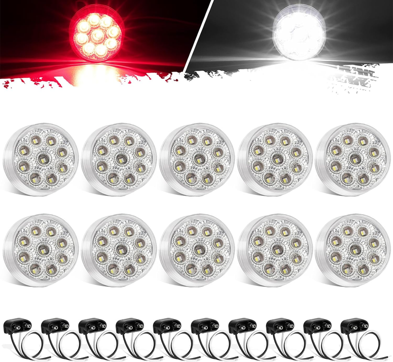 2Pcs Dual Revolution 2 inch Round 9LED Marker Light Red Side Marker Clearance