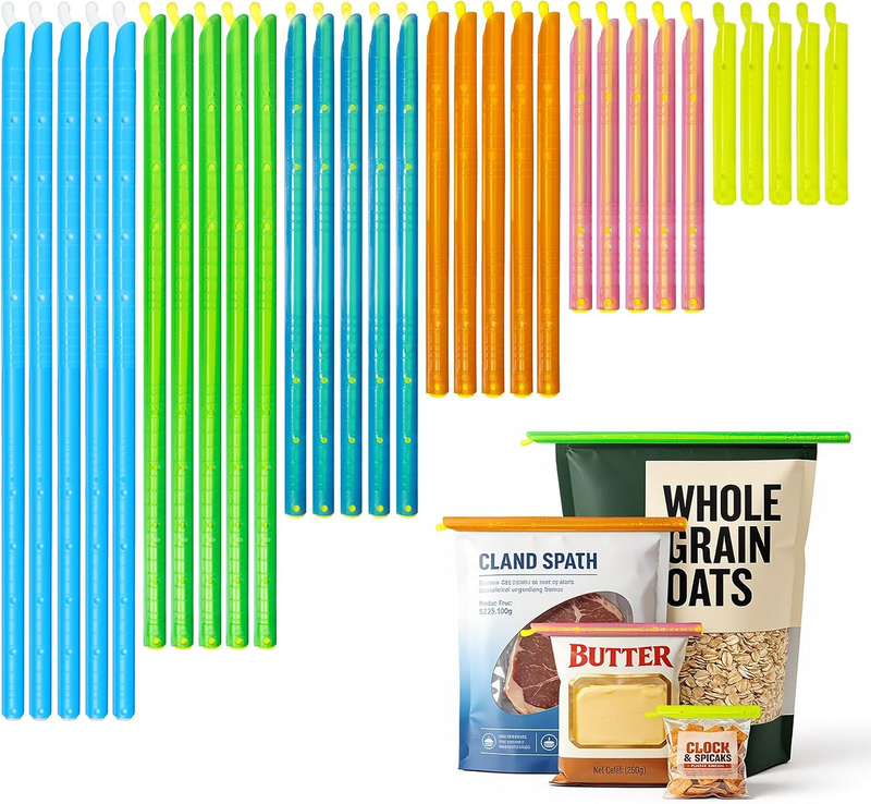 30PCS Bag Sealers Slide Sticks, Potato Chip Clips Set for Food, Plastic Bag Clip