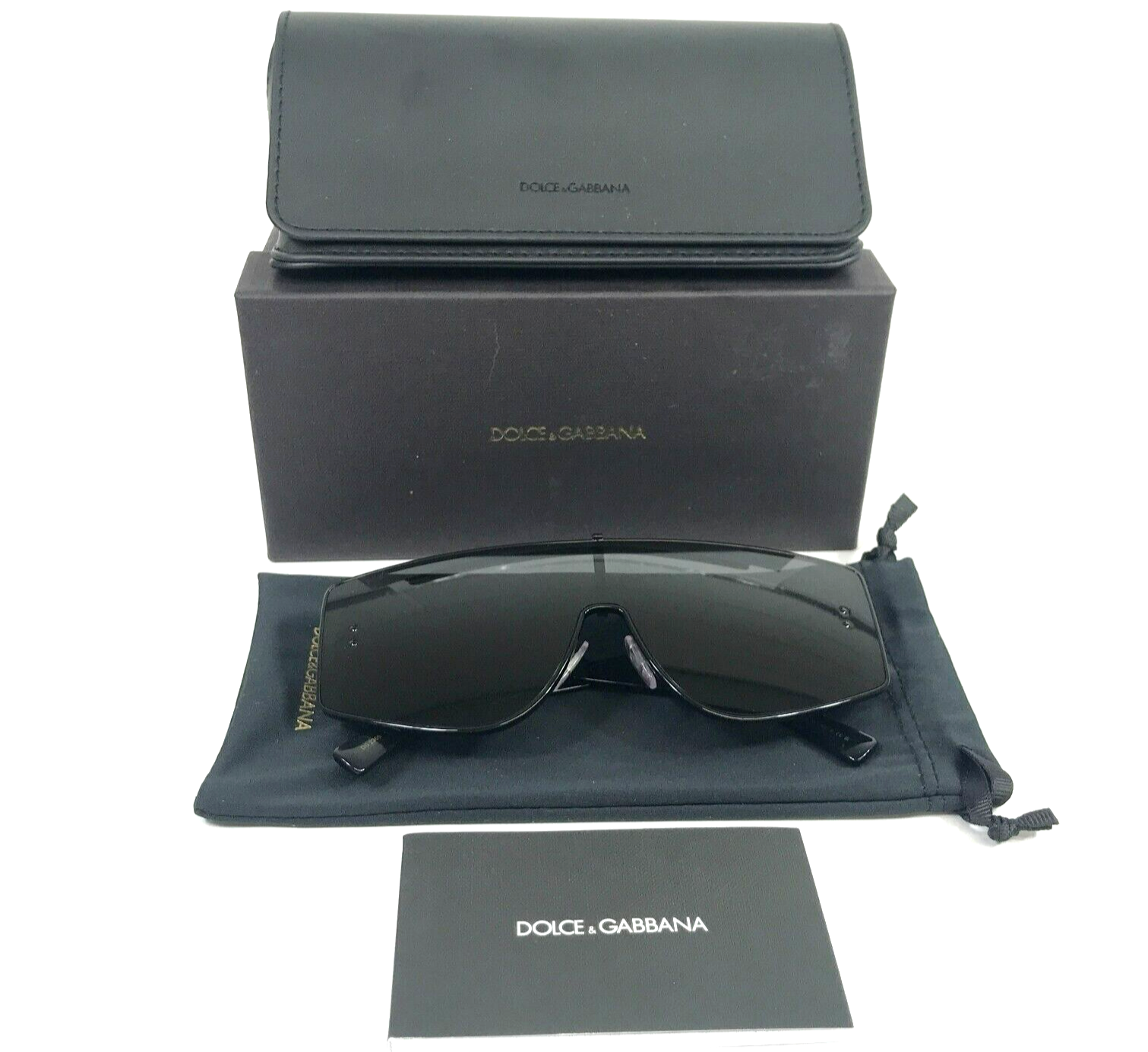Pre-owned Dolce & Gabbana Sunglasses Dg2305 01/87 Shiny Black Shield Frames Dark Gray Lens