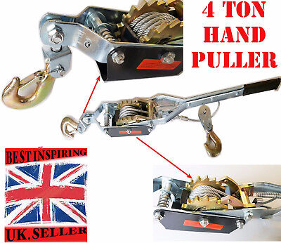 New 4 Ton Cable Puller Pulling Hand Power Winch Hoist Turfer Trailer Car Tool