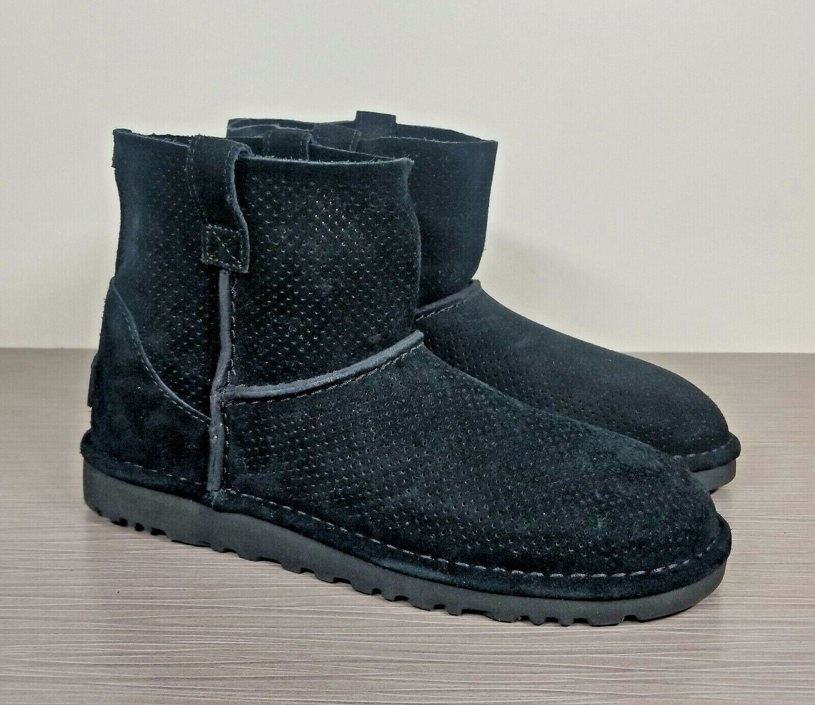 UGG Classic Unlined Mini Perforated Boot, Black Suede, Womens Size 5 & 6