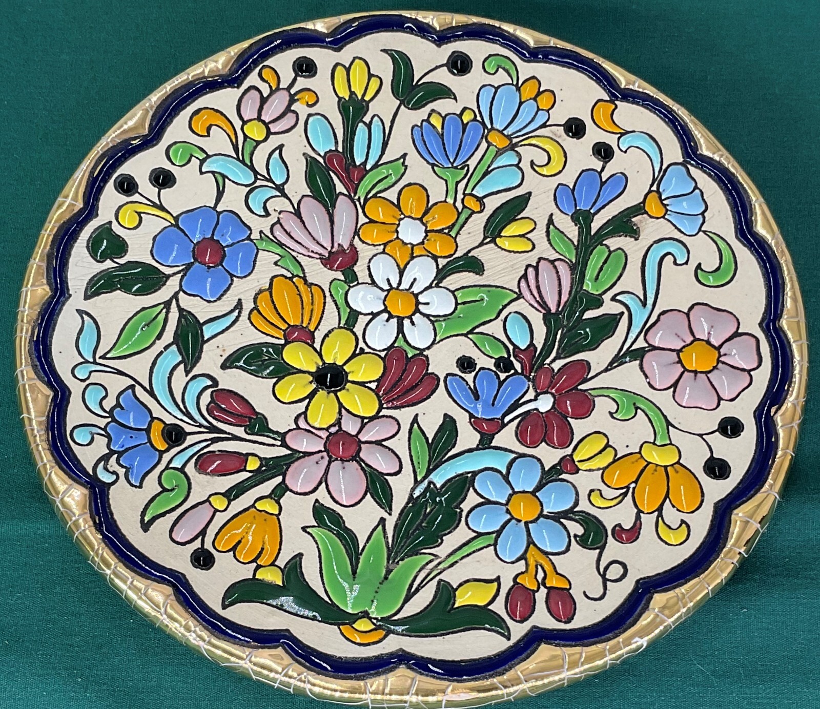 Vintage Ceramicas Sevilla Decorative Plate with 24k Gold