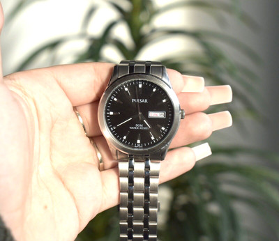 Men's Pulsar PXN159X Silver-Tone Stainless Steel Black Dial Wrist Watch w Box