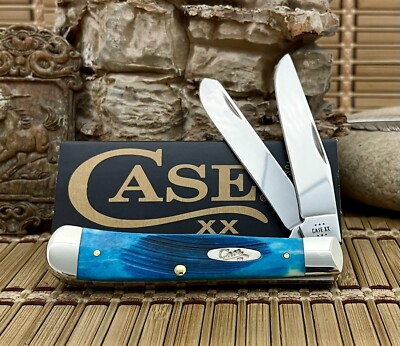 Case XX USA 2024 Sawcut Caribbean Blue Bone 25592 Stainless Trapper Pocket Knife
