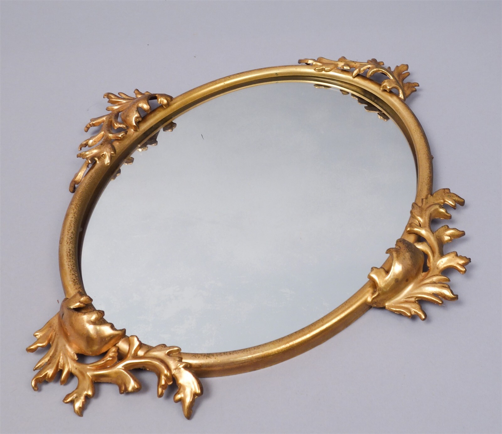 Antique c1900 Gilded Steel & Brass Decorative Leaf Hanging Wall Mirror