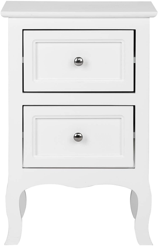 White Nightstand with 2 Drawers, Farmhouse Night Stands for Bedrooms, Small Bed