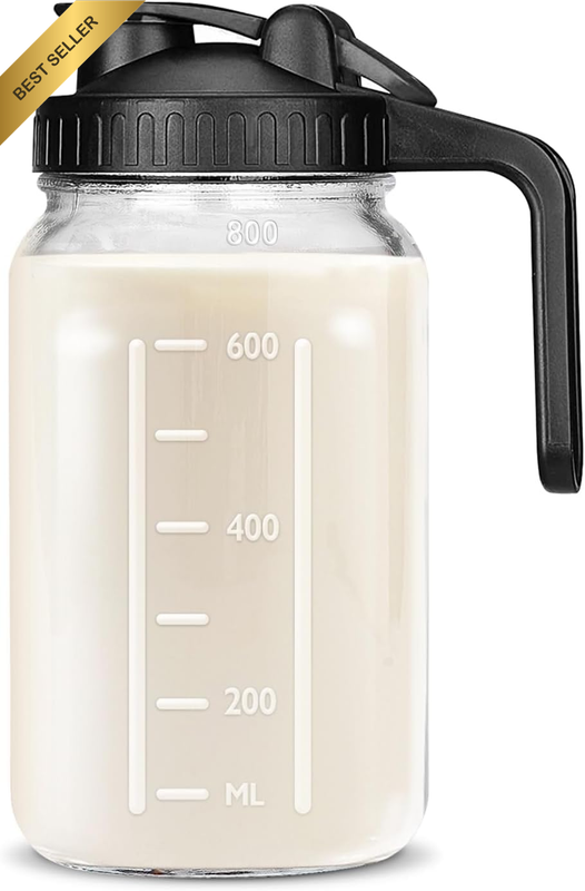 32 OZ Mason Jars with Lid, Glass Pitcher Double Leak Proof with Pour Spout Handl