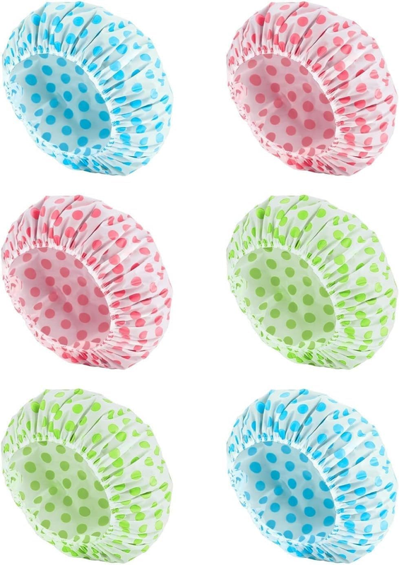 6 Pcs Owill Shower Caps for Women Uk,Waterproof and Reusable Bath Cap,28Cm Width with Elastic Band, Large Plastic Long Hair Eco Cap.