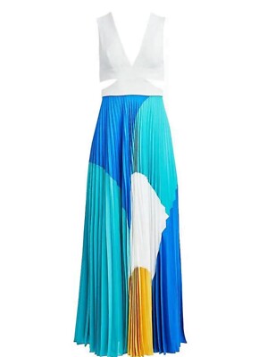 NWT BCBG MAXAZRIA 'Eveleigh' -COLOR BLOCK PLEATED White Blue Yellow Turquoise