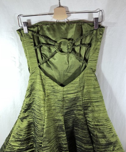 Cache Green Strapless Crinkle Fabric Tiered Open Back Formal Prom Short Dress 8