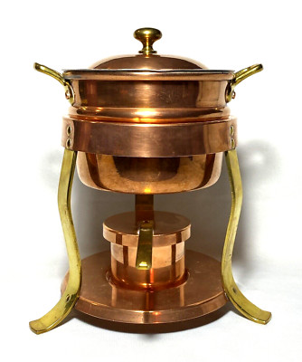 WALDOW ~ Early Quality Copper 1 Qt. MARMITE w/LID & WARMING STAND ~ Brooklyn NY