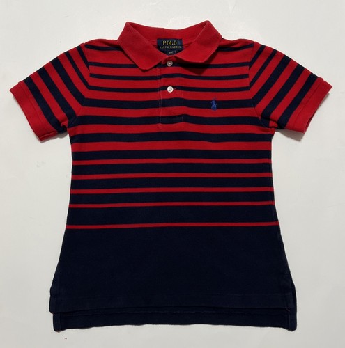 POLO RALPH LAUREN Size 3/3T Red Navy Blue Striped Shirt Mesh