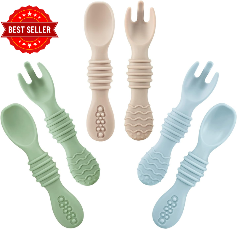 6 Pack Silicone Baby Spoons & Forks | Baby Feeding Set Self Feeding Utensils, To