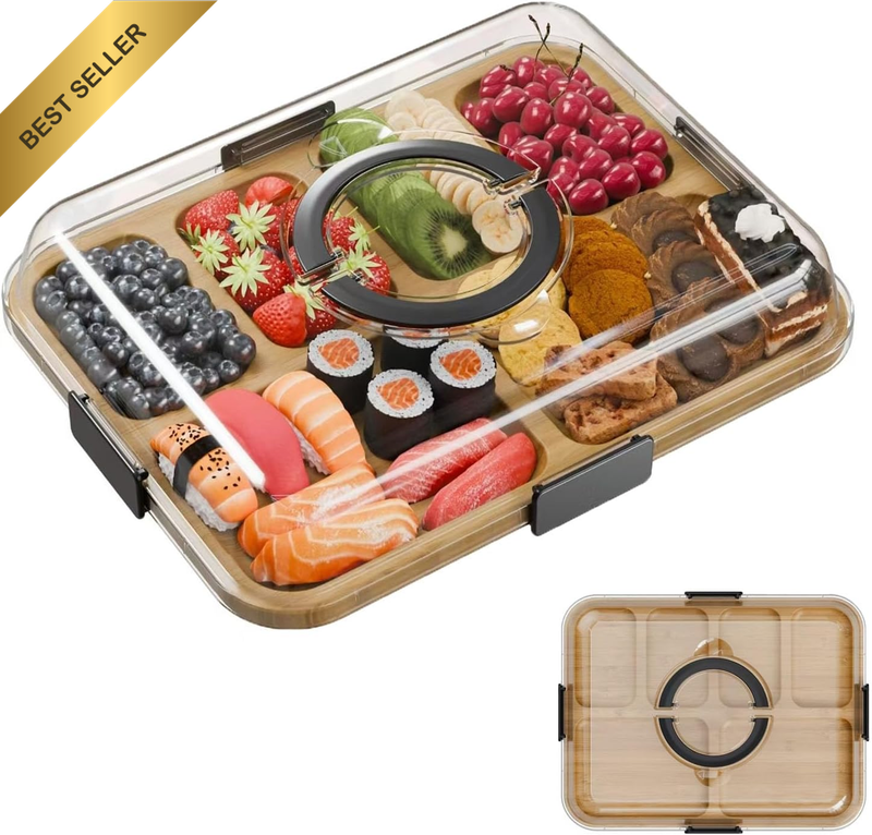 Charcuterie Board with Clear Lid, 14 X 11 Inch Bamboo Wood Charcuterie Board Set