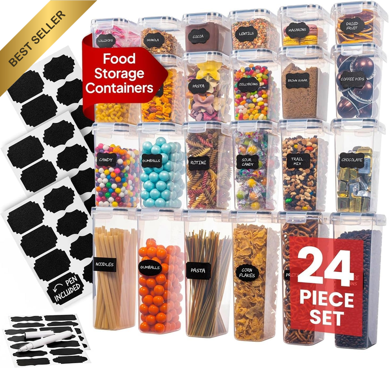 24PC Airtight Food Storage Containers Set BPA Free Clear Kitchen Pantry