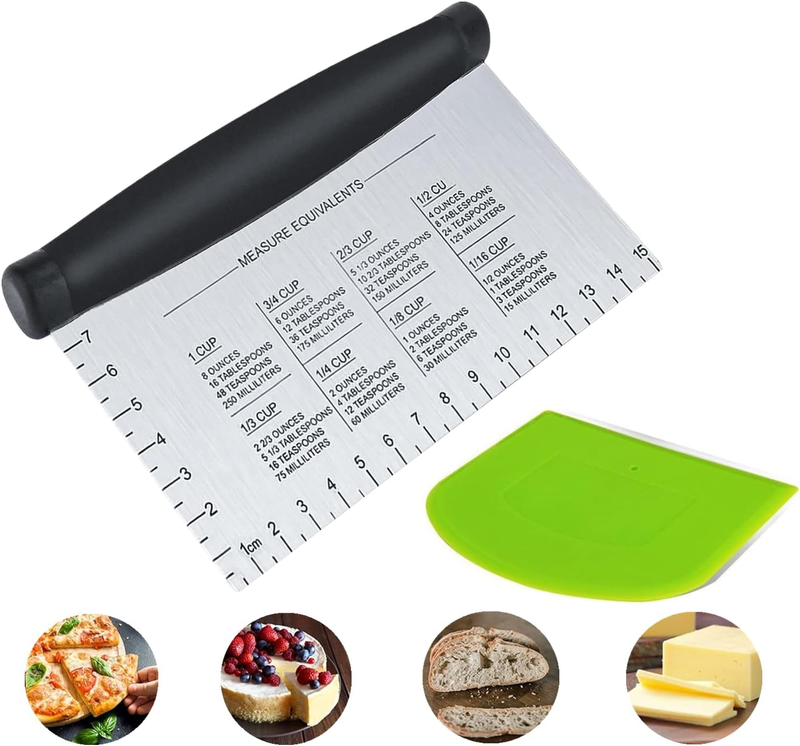 Dough Scraper Set of (1+1), Stainless Steel Bench Scraper Chopper with Handle an