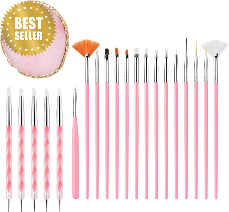 Nail Art Tool Set with 15 Acrylic Nail Brushes and 5 Double-Ended Tools for DIY