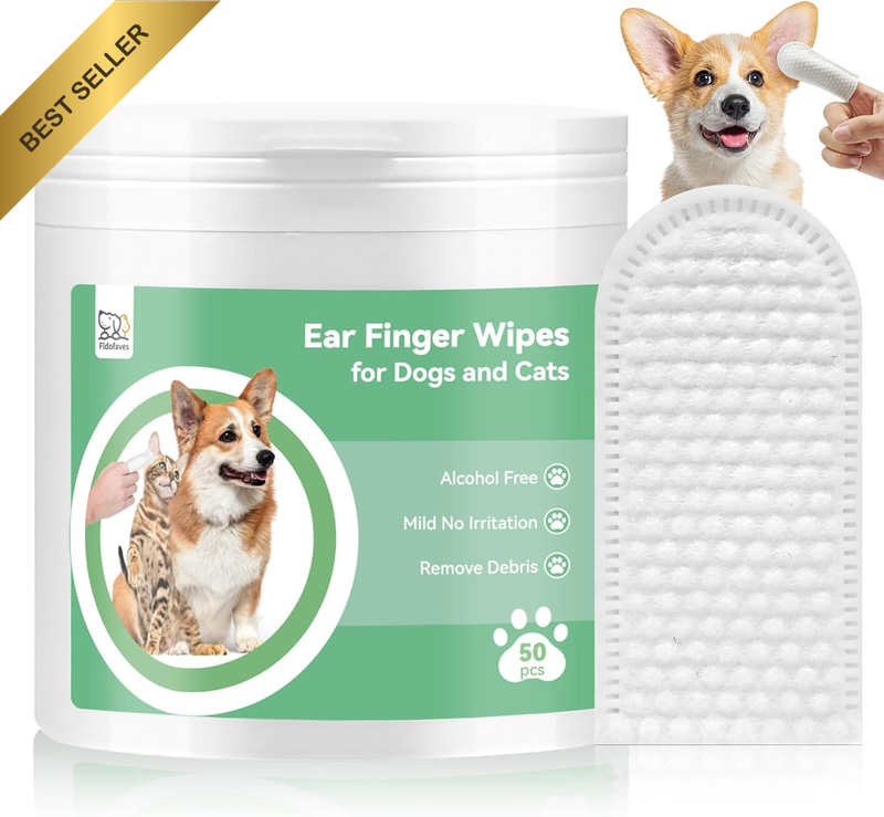Fidofaves Pet Ear Wipes for Dogs & Cats - Dog Ear Cleaner Wipes-Gently Removes W