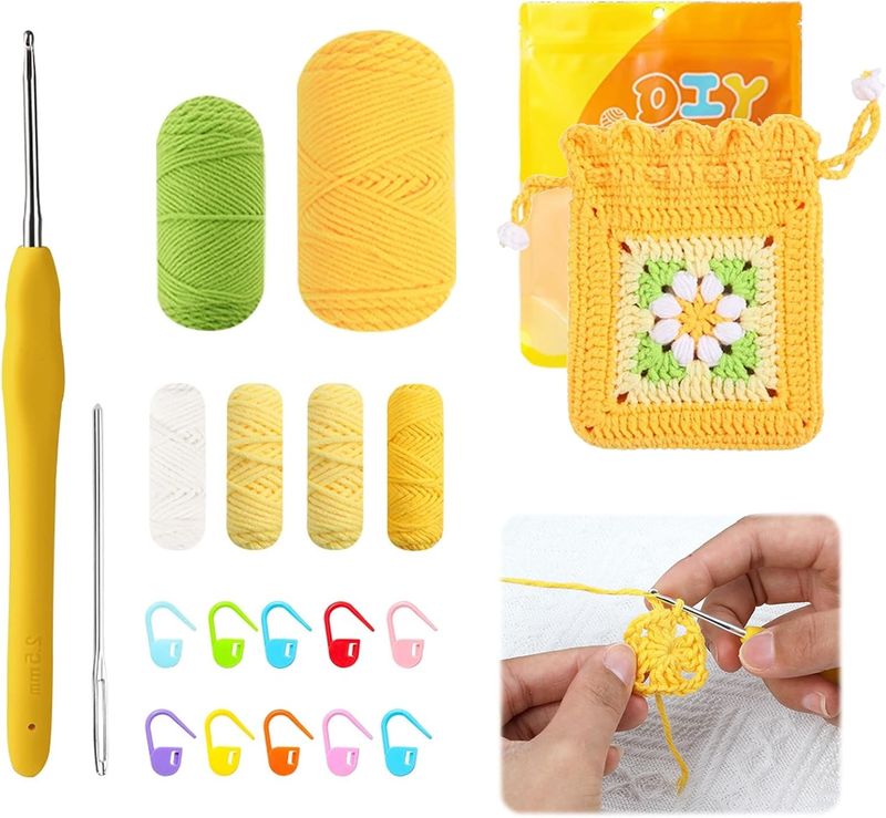 DIY Crochet Kit for Beginners - Create a Small Bag with Complete Crochet Set, In