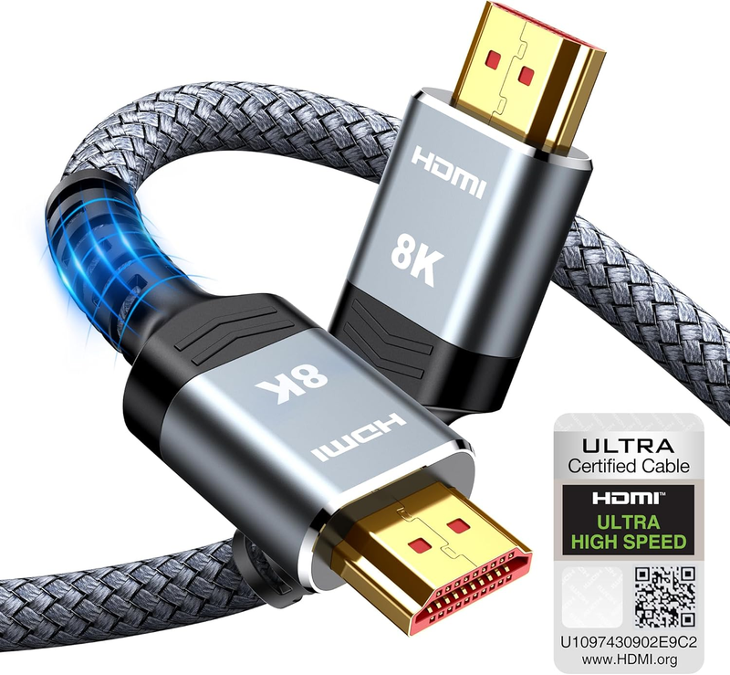 10K 8K HDMI Cable 2M Certified,  HDMI 2.1 Cable Ultra HD High Speed 48Gbps, 8K@6