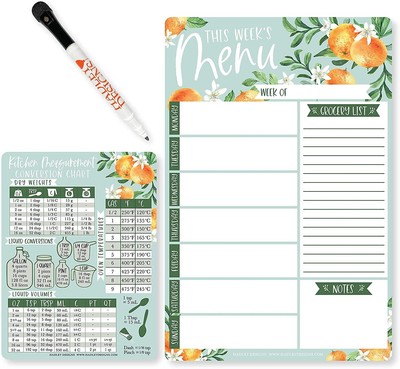 Magnetic Meal Planner for Refrigerator - Clementine Magnetic Weekly Menu...