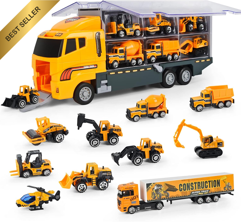 11 in 1 Die-Cast Construction Truck Toys Sets, Mini Engineering Truck Vehicle Co