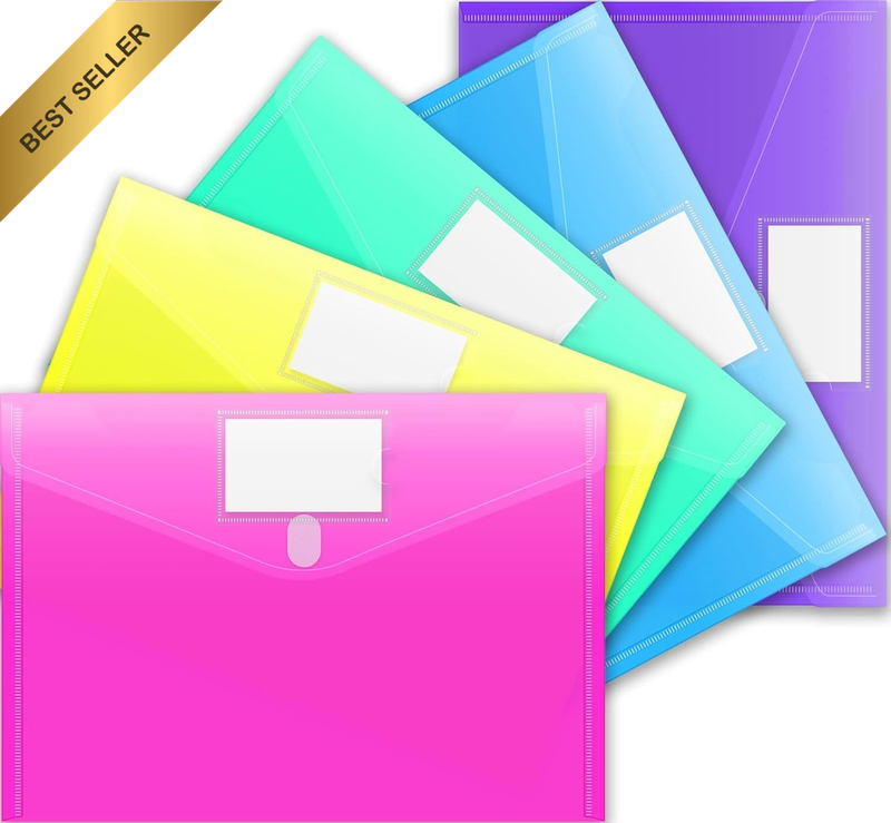 Folder,5-Piece Set of Transparent A4 File Folders, Plastic and Polyester Envelop