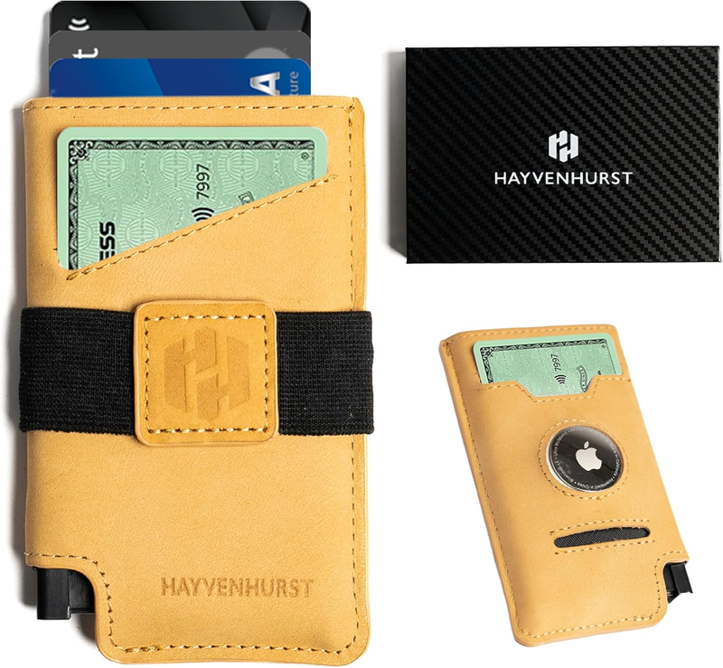 Slim Minimalist Pop up Leather Wallet with Cash Strap - RFID Blocking Airtag Wal