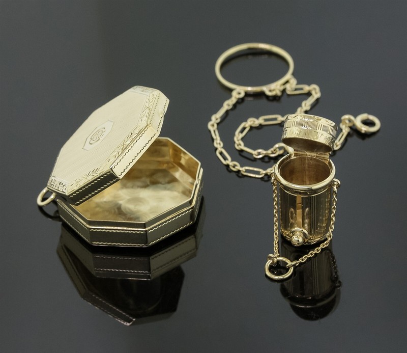 Antique Tiffany&Co Compact Vanity Set Lipstick & Powder/Pill Box 14K