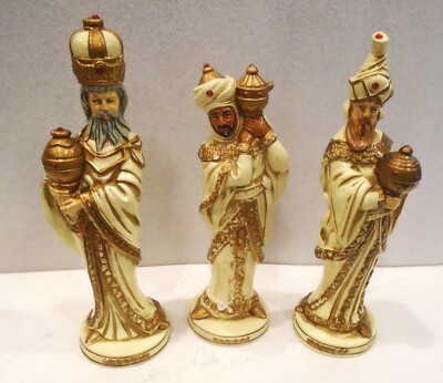 Vintage Wolin Company Three Wisemen Set Antique White/Gold 9'' tall Japan