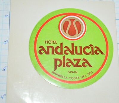 SPAIN, ANDALUCIA PLAZA HOTEL MARBELLA COSTA DEL SOL SUN COAST SOUVENIR STICKER