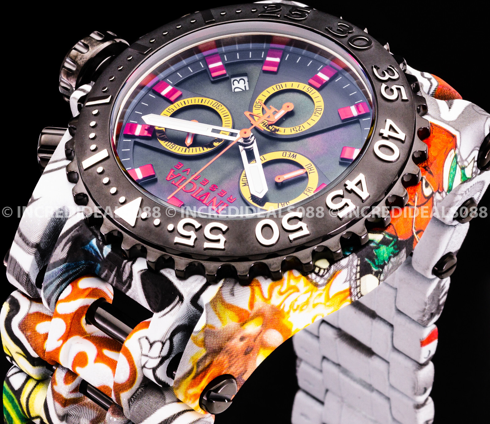 Pre-owned Invicta Men Reserve Chaos Swiss Chronograph Graffiti Black Hydroplated Watch