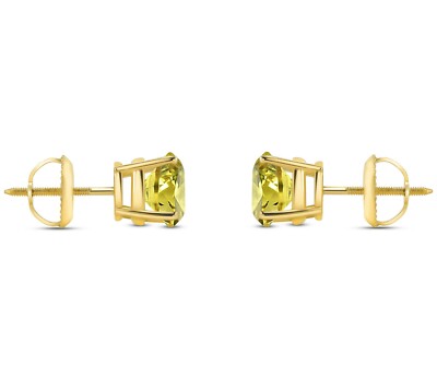 Pre-owned Shine Brite With A Diamond 3.50 Ct Round Cut Canary Earrings Studs Solid 18k Yellow Gold Screw Back Basket