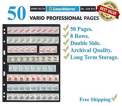 50 Lighthouse Vario 8S Black Stamp Stock Pages 8 Rows Double Side Archival Sheet