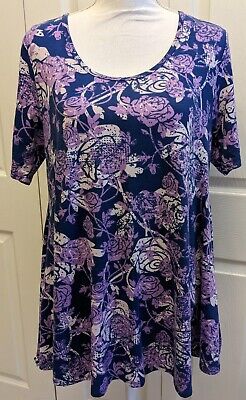 Woman's Lularoe Shirt Sz Small Purple Floral Perfect Tee Shirt Tunic